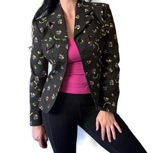 Moschino Jeans Y2K 2000s Black & Pink Floral Jacket Blazer Size US 10